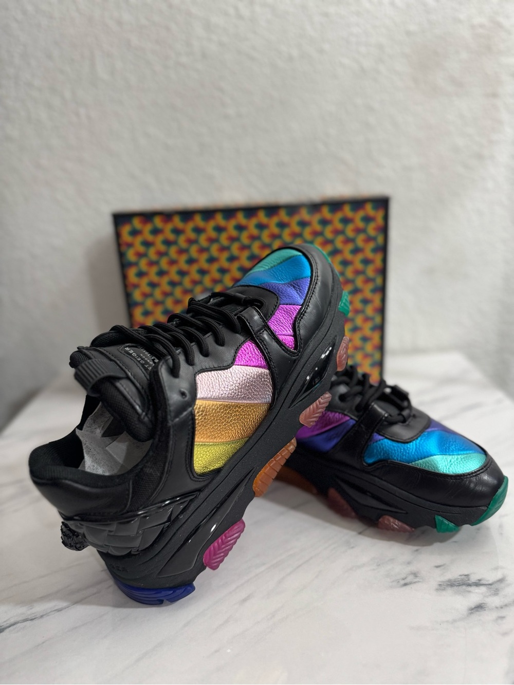 Kurt Geiger Black Sneakers with Rainbow Metallic Panels